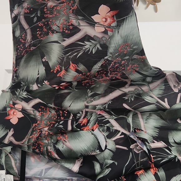 🌺Johanna Ortiz X H&M Floral Print Silky Dolman Sleeve Mini Dress, size M, Green - Picture 4 of 11